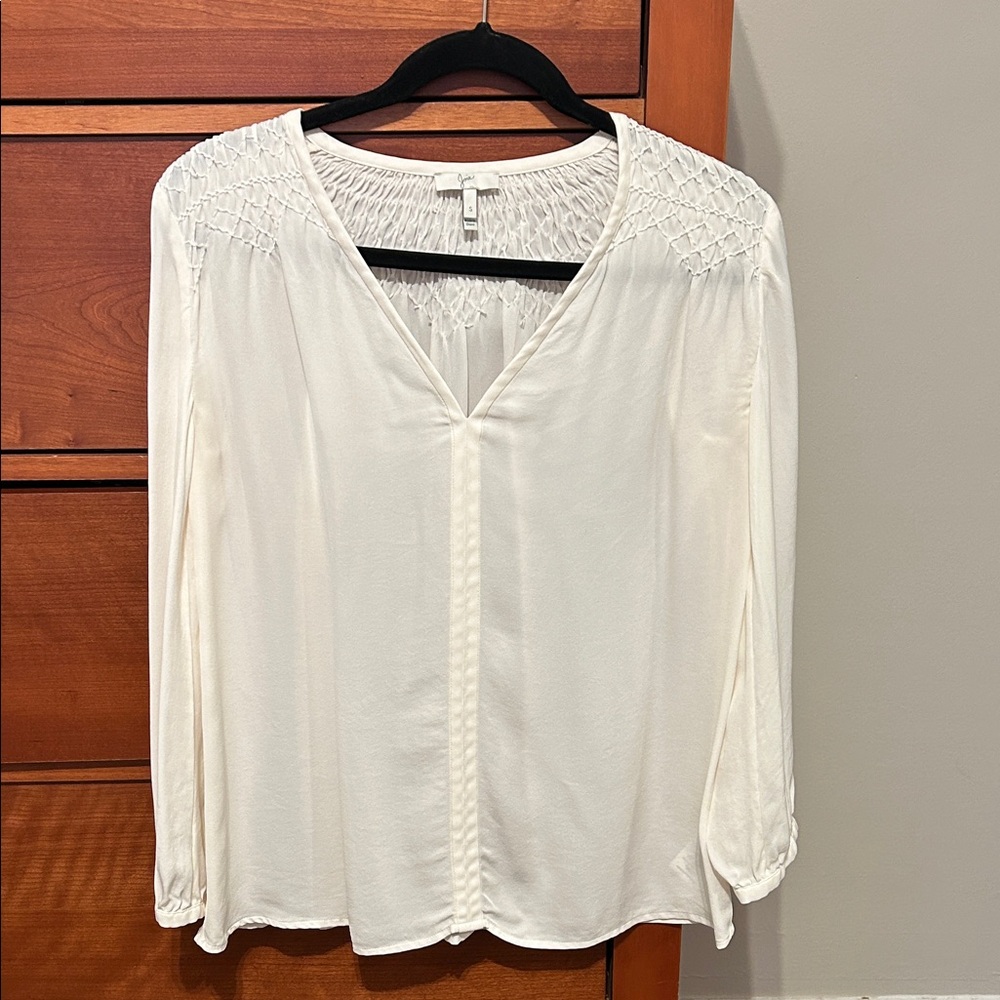 Joie Cream Blouse with Smocked Shoulders